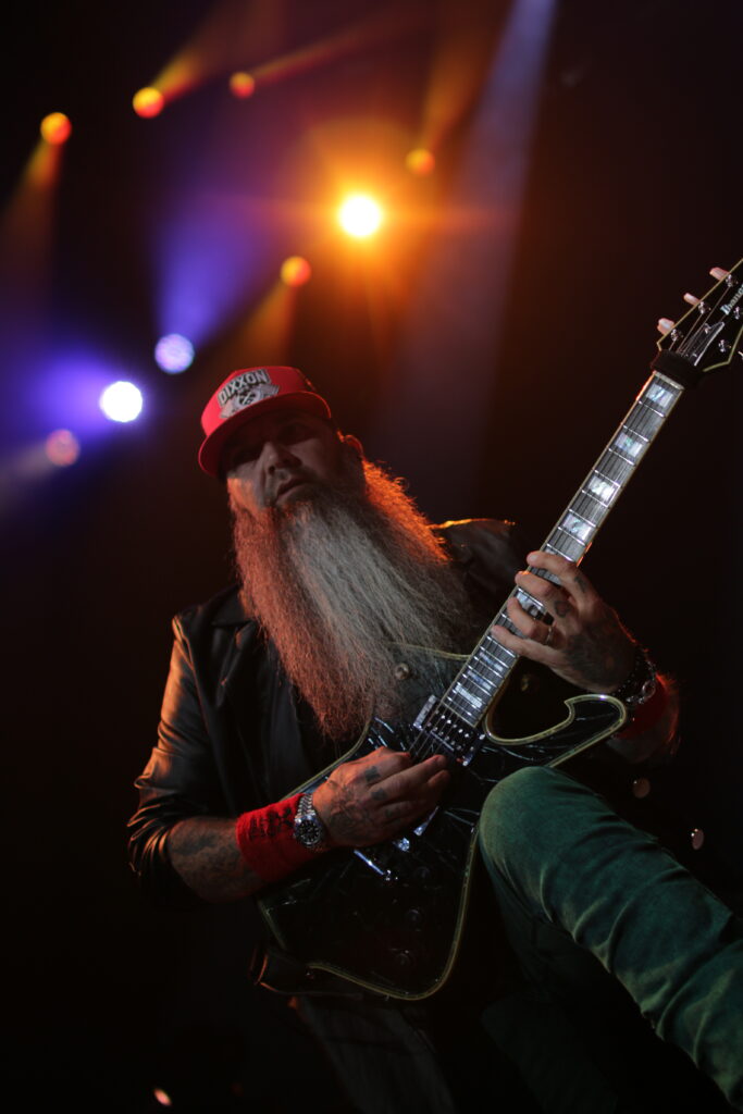 Barry Stock of Three Days Grace playing guitar on stage at the Calgary Saddledome on June 11, 2025