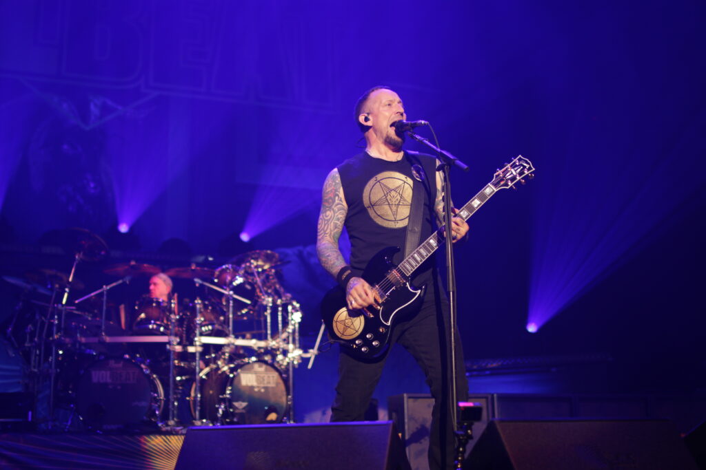 Michael Poulsen of Volbeat on stage at the Calgary Saddledome June 9, 2025