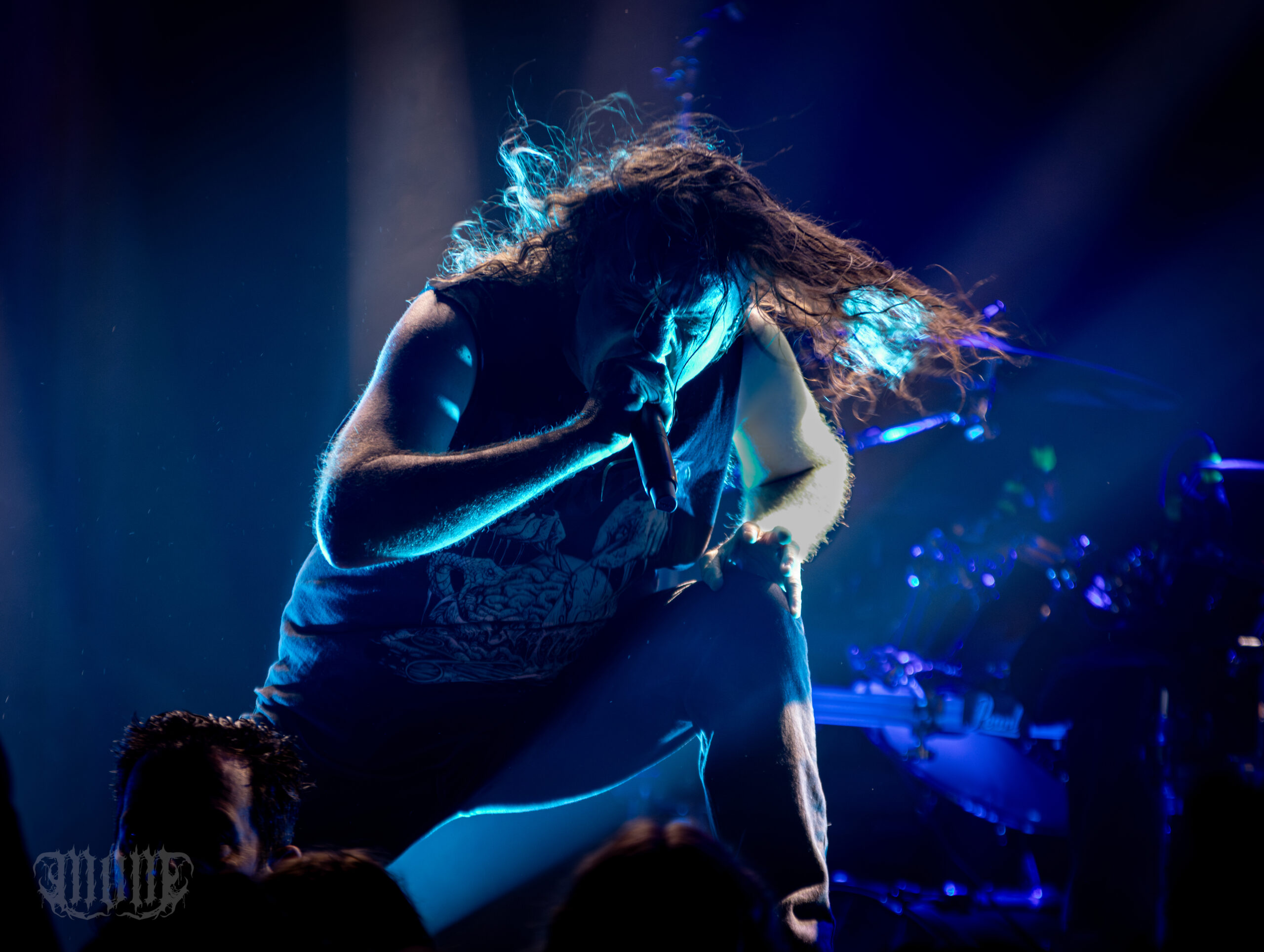 Travis Ryan, lead singer of Cattle Decapitation, on stage at The Arrowhead in Calgary on April 27, 2026