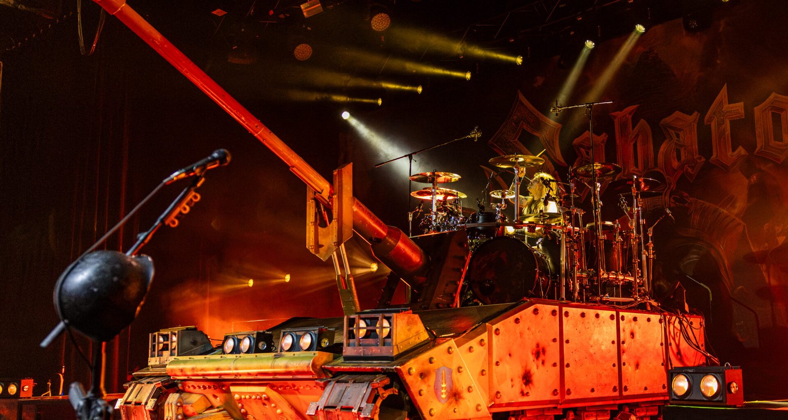 Sabaton Battle Tank Drum Riser on stage at the Grey Eagle Event Center in Calgary Alberta.