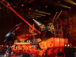 Sabaton Battle Tank Drum Riser on stage at the Grey Eagle Event Center in Calgary Alberta.