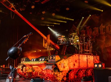 Sabaton Battle Tank Drum Riser on stage at the Grey Eagle Event Center in Calgary Alberta.