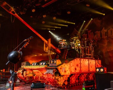 Sabaton Battle Tank Drum Riser on stage at the Grey Eagle Event Center in Calgary Alberta.