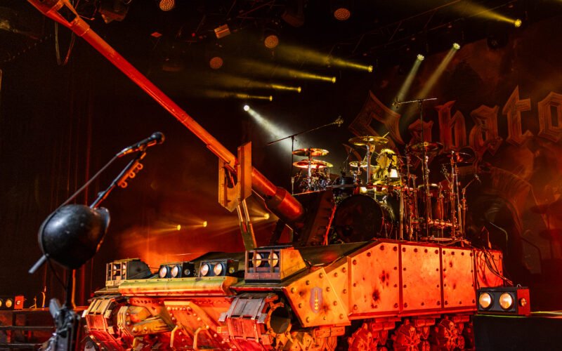 Sabaton Battle Tank Drum Riser on stage at the Grey Eagle Event Center in Calgary Alberta.
